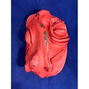 Vintage 1970s Abstract Face Sculpture Red Ceramic Brutalist Folk Art Vessel